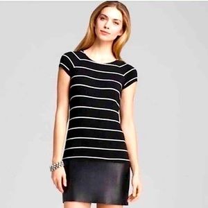 NWT Bailey 44 DJ Baba Lorax Black & White Stripe Dress Faux Leather Trim Size S